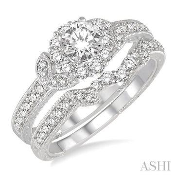 3/4 ctw Diamond Bridal Set with 1/2 ctw Round Cut Engagement Ring and 1/6 ctw Wedding Band in 14K White Gold